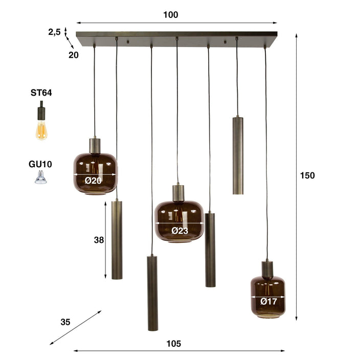 Hanglamp Bronza 4+3L