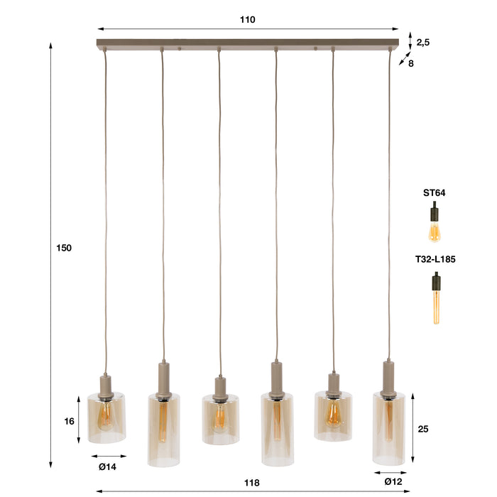 Hanglamp Sepiora 6-lichts | Beige