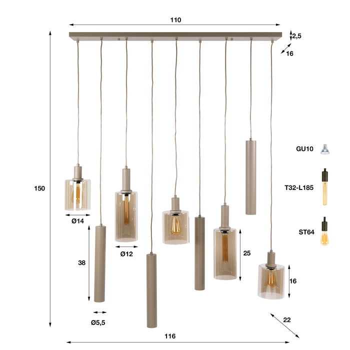 Hanglamp Sepiora 5+4-lichts | Beige