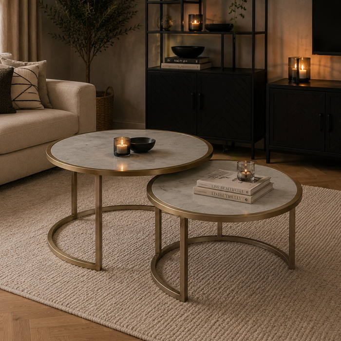 Salontafelset Jamie Marble | Wit / Goud