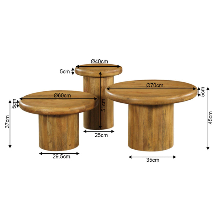 Salontafels Maya Set Van 3 | Lichtbruin Ø70/60/40cm