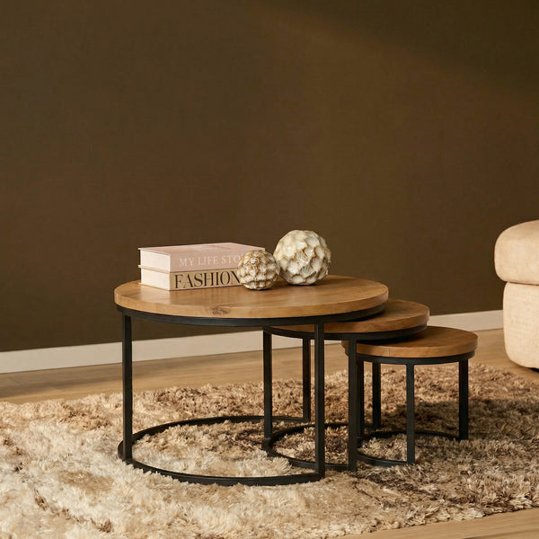 Salontafelset Dakota Rond | Naturel 70cm