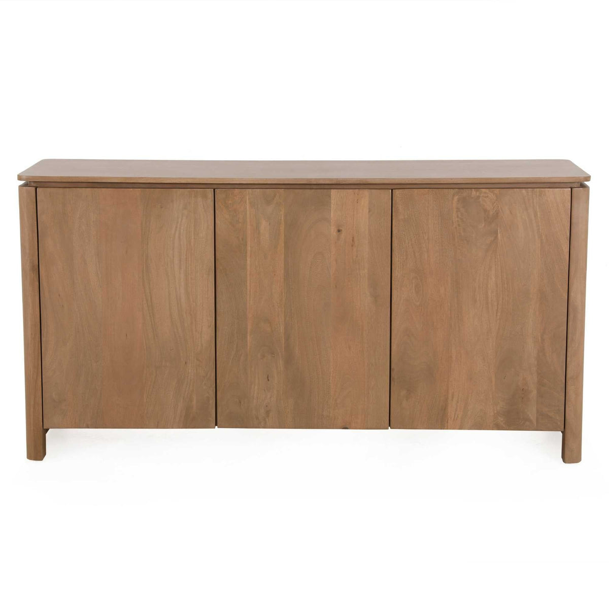 Dressoir Dallas in naturel mangohout met drie deuren, vooraanzicht
