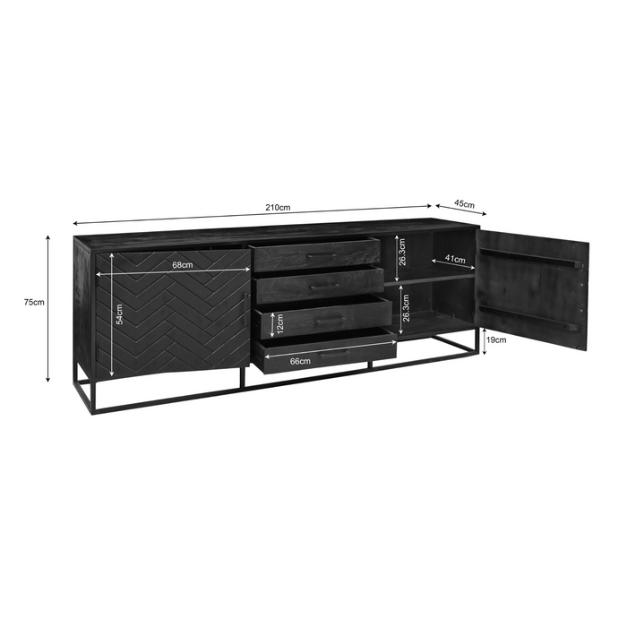 Dressoir New York | Zwart 210cm